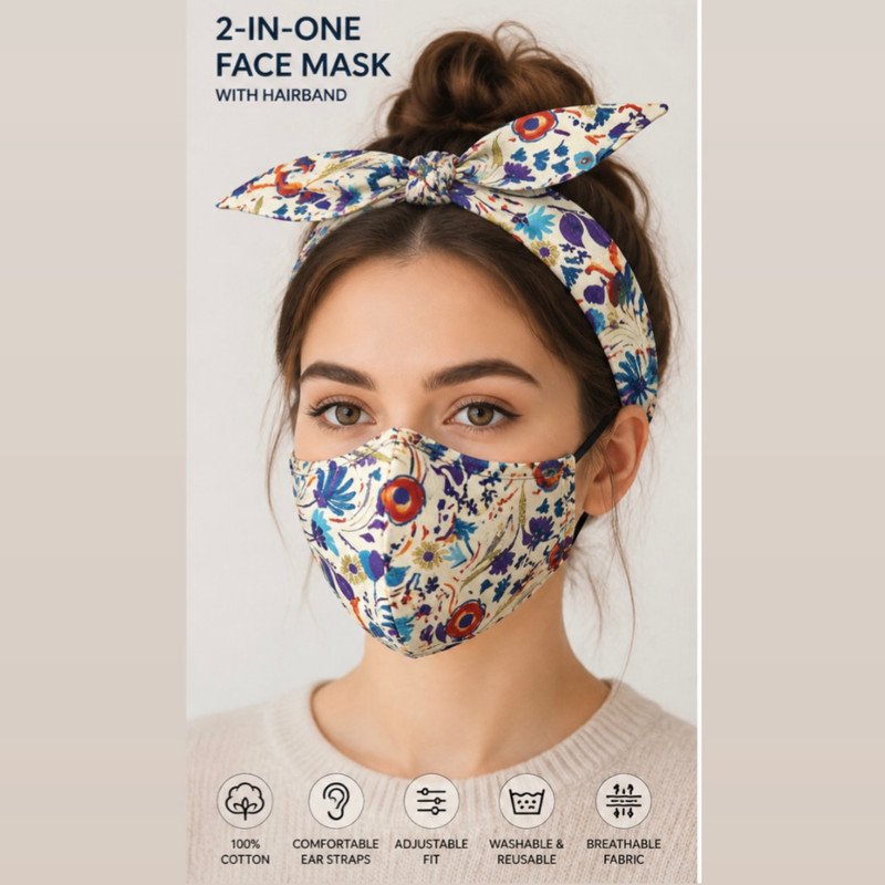 ماسک پارچه ای دو‌ لایه آی ام مدل هدبندی بسته 2 عددی