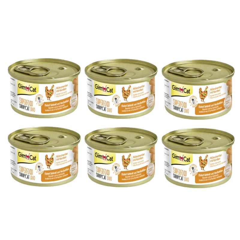 کنسرو غذای گربه بالغ جیم کت مدل Superfood Chicken Fillet & Carrot طعم فیله مرغ و هویج وزن 70 گرم بسته 6 عددی