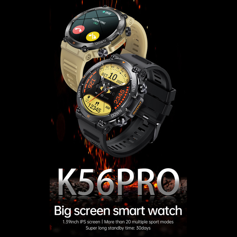 ساعت هوشمند مدل K56 Pro دارای قابلیت های شمارنده ضربان قلب، کنترل سطح اکسیژن خون، کنترل فشار خون، کنترل موسیقی، گام شمار، بند سیلیکونی