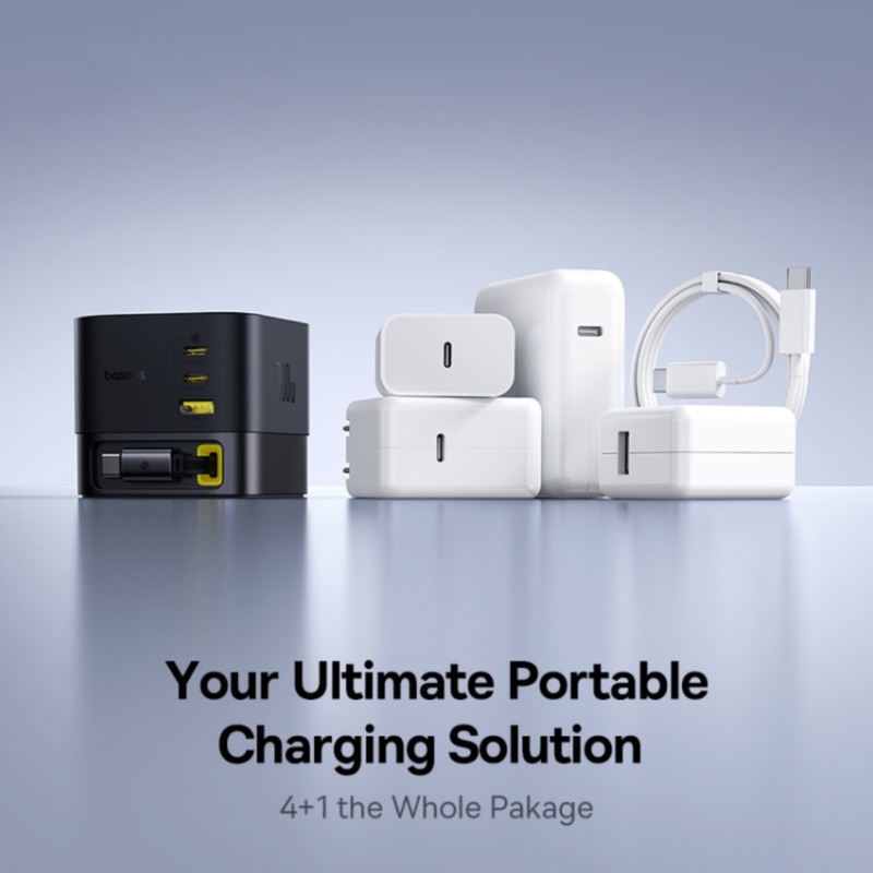 شارژر رومیزی 100 وات 3 پورت بیسوس مدل  100W Super GaN  به همراه کابل  USB-C