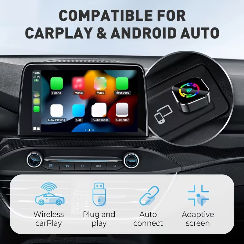 کارپلی و اندروید اتو مدل Wireless CarPlayAndroid Auto Q1A به همراه مبدل USB به USB-C