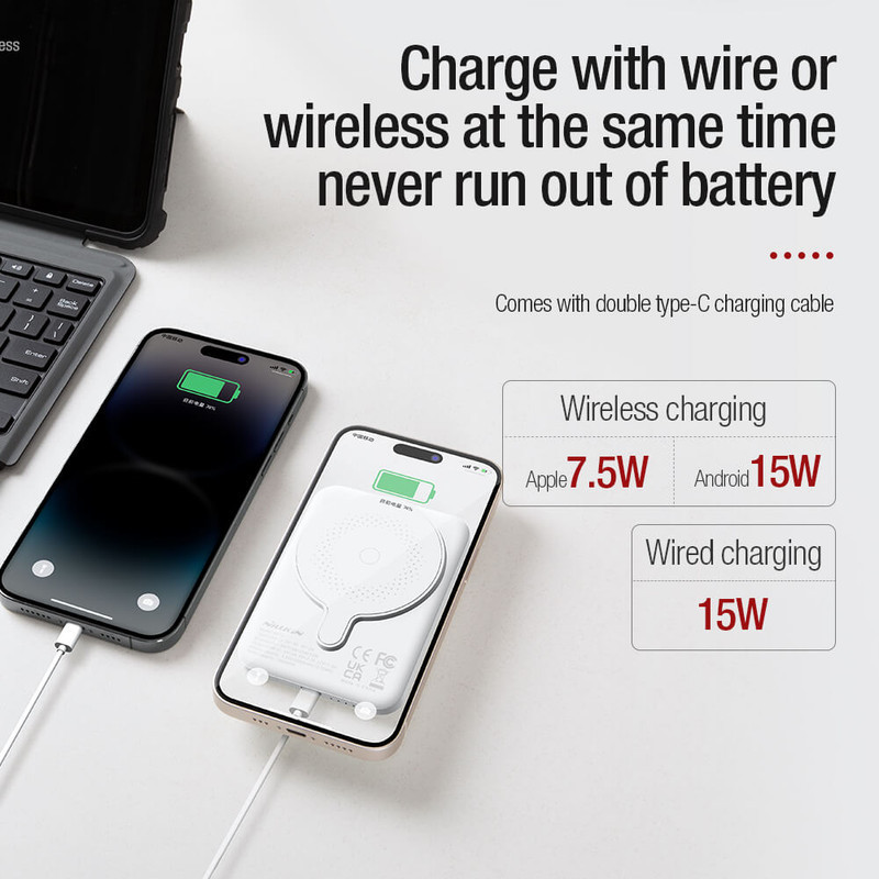 پاوربانک 15 وات نیلکین مدل MagSafe PowerStone Magnetic ظرفیت 5000 میلی‌آمپرساعت