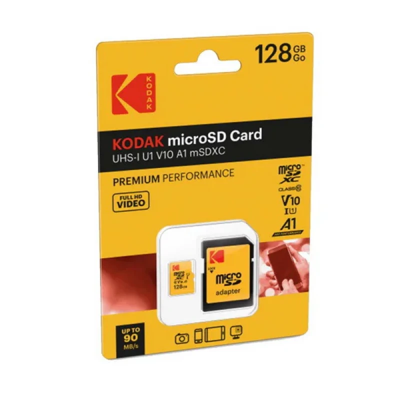 کارت حافظه SDHC کداک مدل V10 کلاس 10 استاندارد C10 سرعت 90mbps ظرفیت 128 گیگابایت به همراه آداپتور