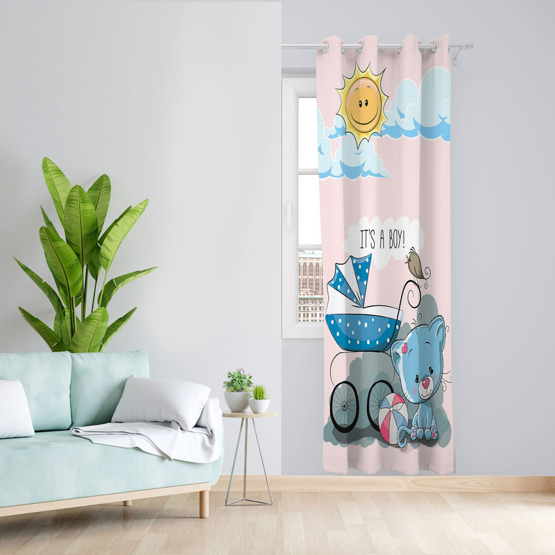 پرده مدل اتاق کودک مخمل پانچی طرح بچه گربه کد 1385 سایز 140x280 سانتی متر