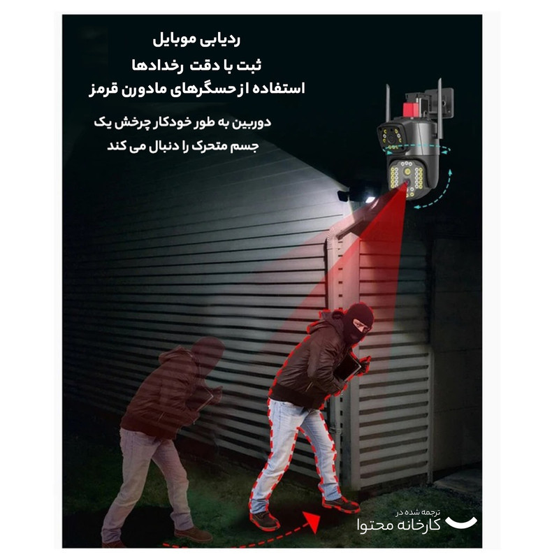 دوربین مداربسته تحت شبکه شارک IPC-V380-A28-WIFI دو لنز با چرخش قابل کنترل، کیفیت FULL HD 1080P، دید در شب رنگی دوگانه IR و وارم لایت، اتصال وای‌فای و LAN، آژیر هشدار و پشتیبانی از کارت حافظه micro SD