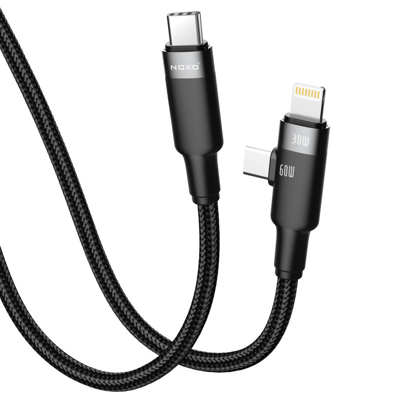 شارژر فندکی 55 وات دو پورت نوکسو مدل CCN‑P‑5 به‌همراه کابل USB-C  لایتنینگ