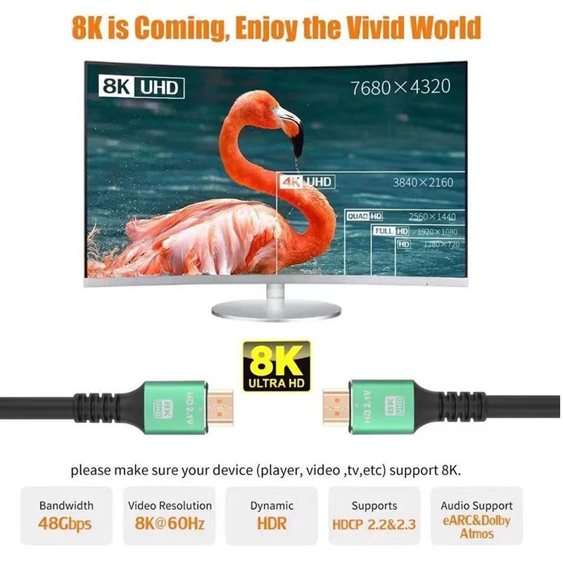 کابل HDMI مدل Premium-HD8K V2.1  طول 1.5 متر