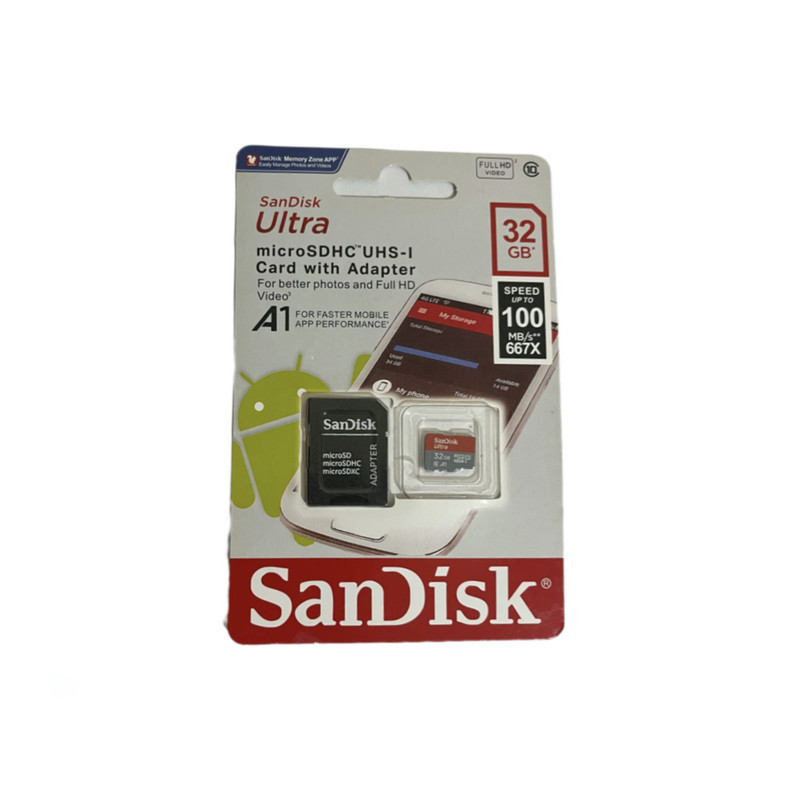 کارت حافظه microSDHC سن دیسک مدل Ultra A1 کلاس 10 استاندارد UHS-I سرعت 100MBps ظرفیت 32 گیگابایت به همراه آداپتور SD