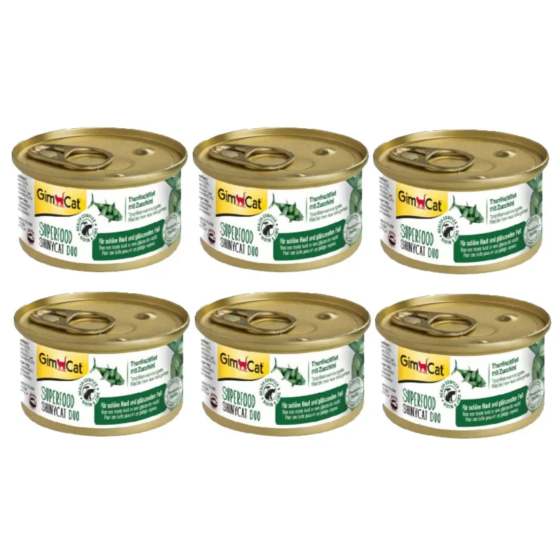 کنسرو غذای گربه بالغ جیم کت مدل Superfood Tuna Fillet & Courgette طعم ماهی تن و کدو وزن 70 گرم بسته 6 عددی