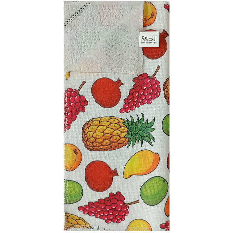 دستمال نظافت آشپزخانه بی تی مدل میکروفایبر طرح میوه کد 30x30W266 بسته 3 عددی