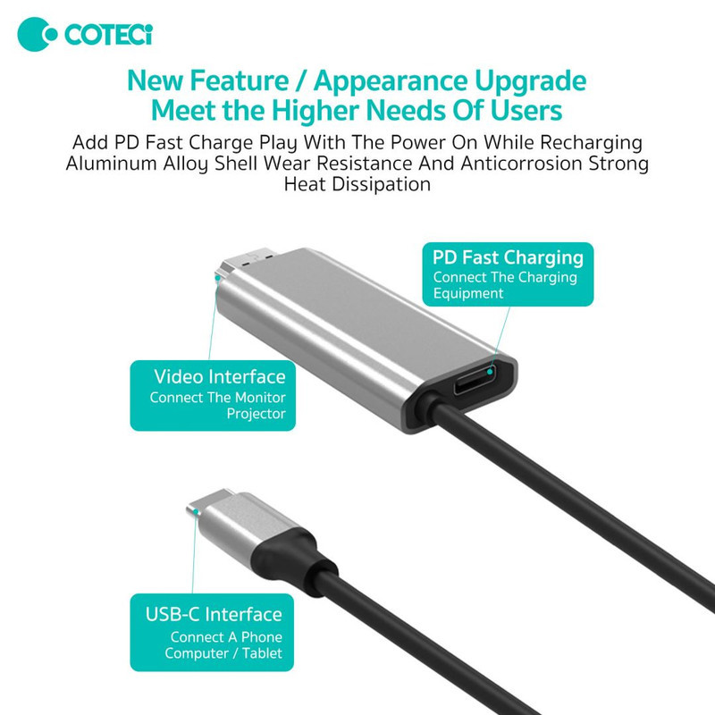 کابل تبدیل USB-C به HDMI کوتتسی مدل 33025 طول 2 متر