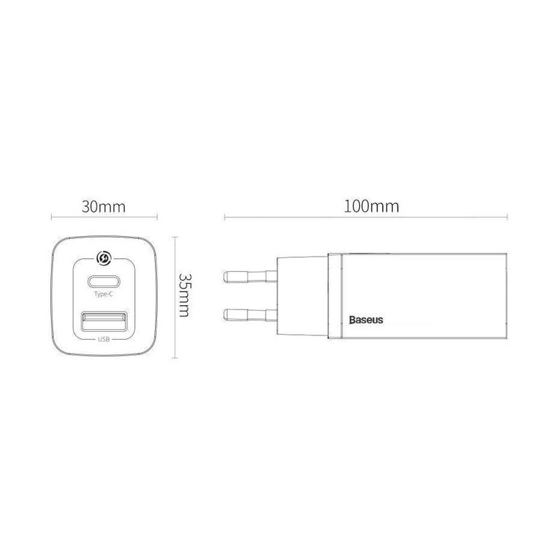 شارژر دیواری 65 وات باسئوس مدل Gan 2 Lite CCGAN2L-B01