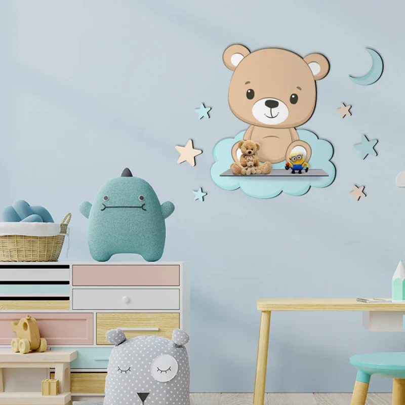 شلف دیواری اتاق کودک باروچین مدل خرس و ابر کد sh-30