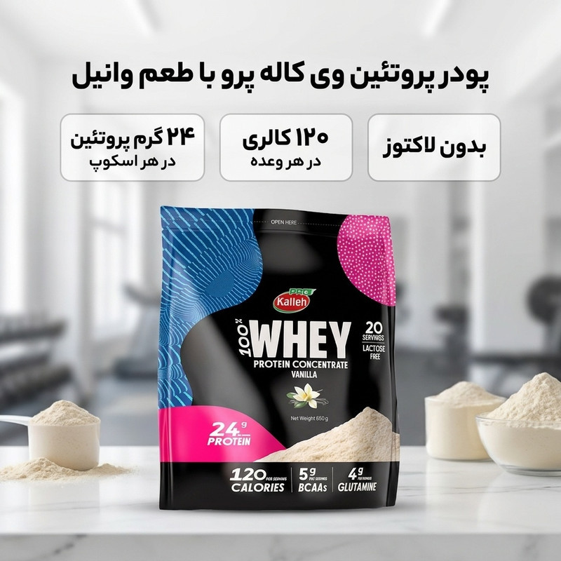 پودر پروتئین وی با طعم وانیل کاله پرو - 650 گرم