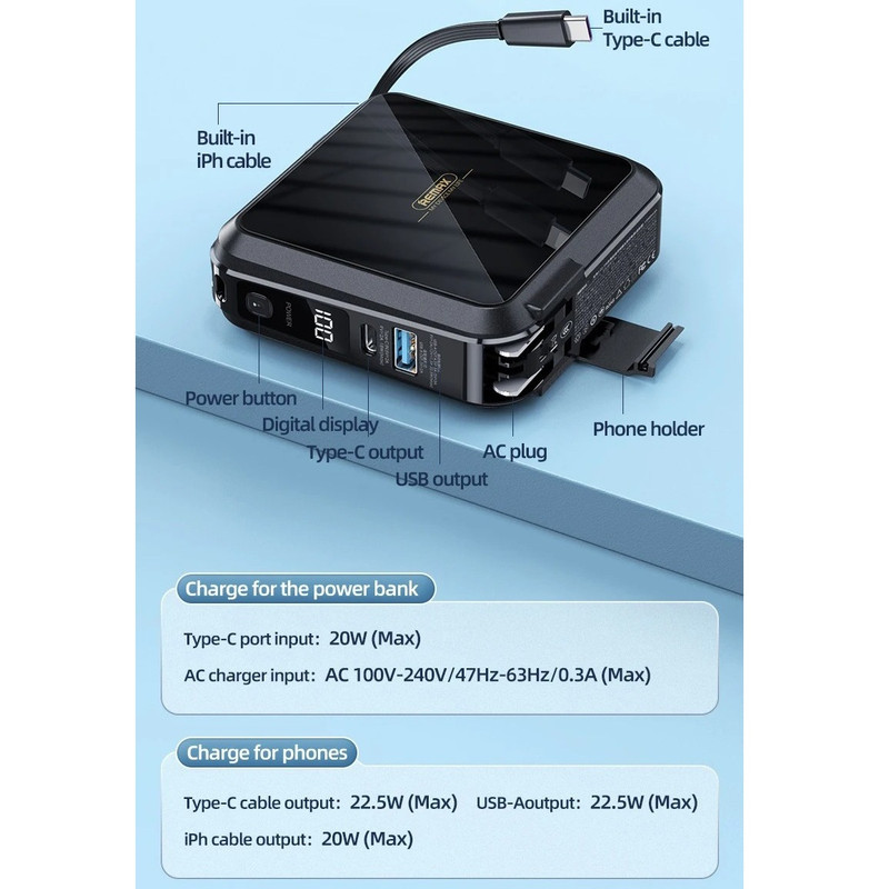 پاوربانک ریمکس مدل Infinity All in one - AC charger-RPP-276 ظرفیت 15000 میلی آمپرساعت