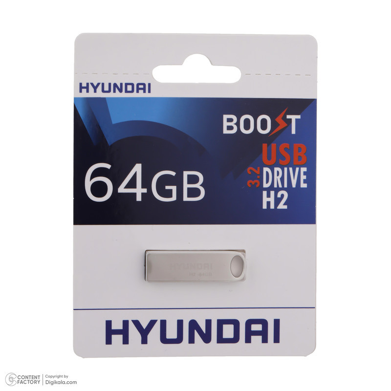 فلش مموری 64 گیگابایت هیوندای مدل H2 USB 3.2 با بدنه استیل ضد اثر انگشت، مقاوم در برابر آب، ضربه، شوک و گردوغبار، طراحی لوکس و سبک، مناسب حمل آسان و سازگار با تمامی سیستم‌عامل‌ها