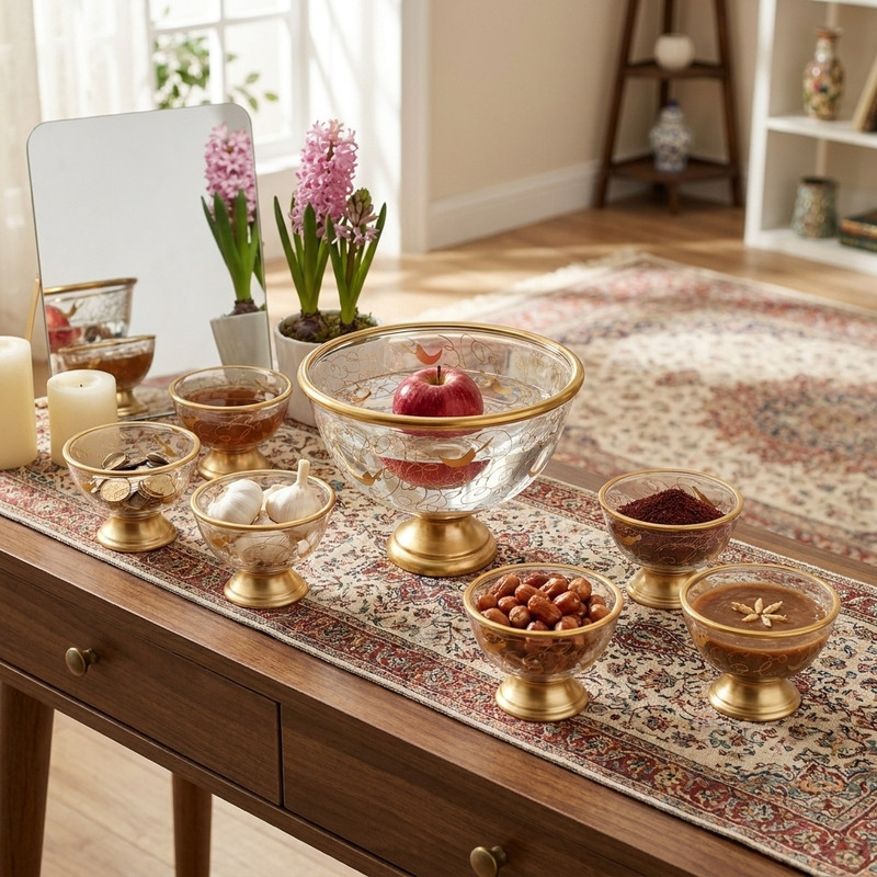 مجموعه ظروف هفت سين 7 پارچه مدل نوروز