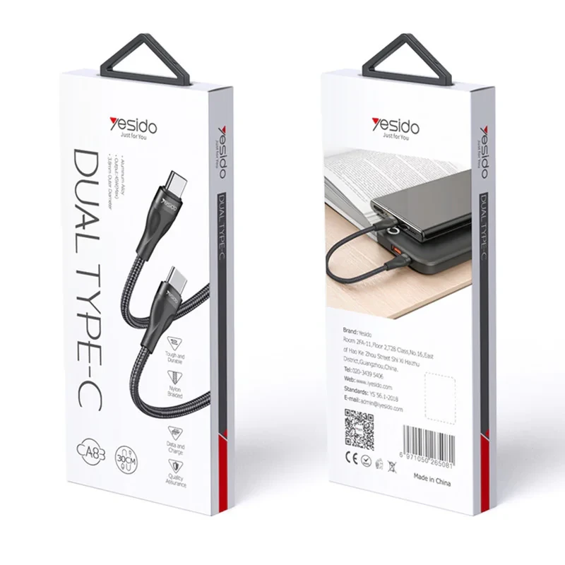 کابل تبدیل usb-C به usb-C یسیدو مدل CA83 طول 0.3 متر