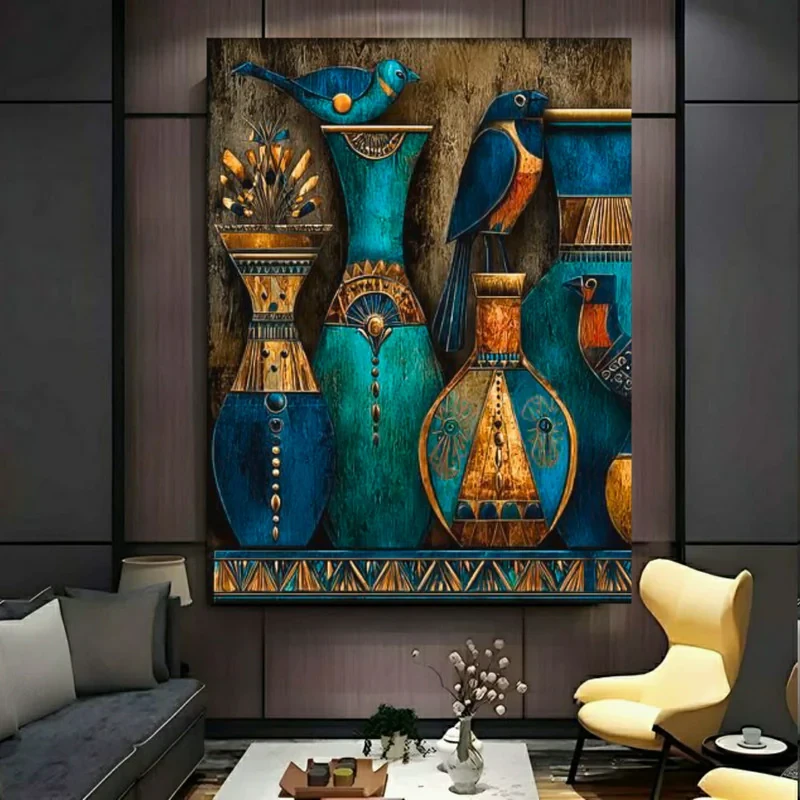 تابلو بوم طرح مخمل نقاشی گلدان مدل فیروزه کد BK24768