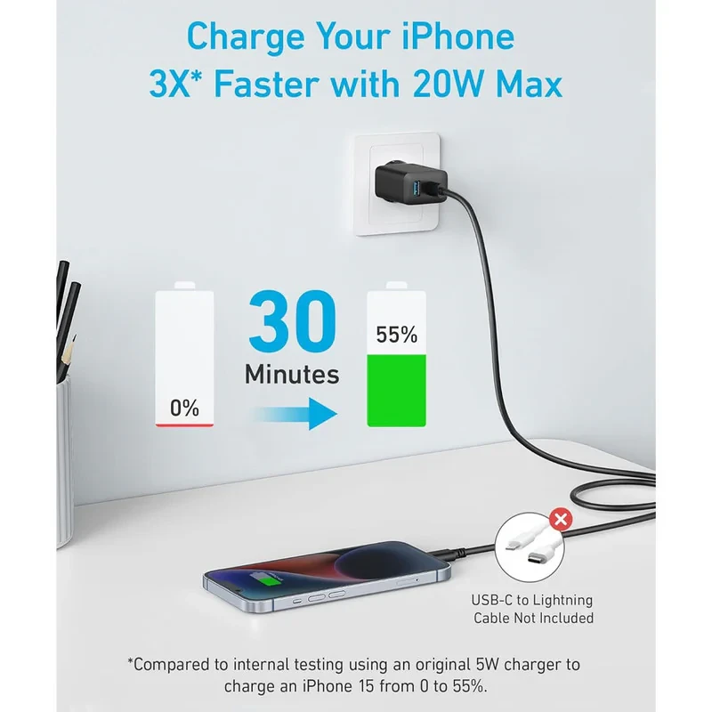 شارژر دیواری 20 وات انکر مدل B2348 به همراه کابل USB-C به طول 1.5 متر