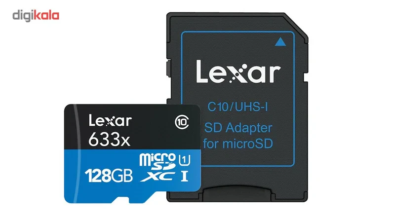 کارت حافظه‌ microSDXC لکسار مدل High-Performance کلاس 10 استاندارد UHS-I U1 سرعت 95MBps 633X همراه با آداپتور SD ظرفیت 128 گیگابایت