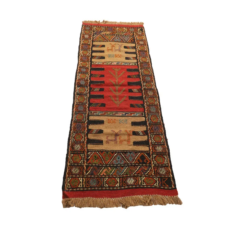 گلیم دستبافت یک متری مدل سفره کردی کد 4021109