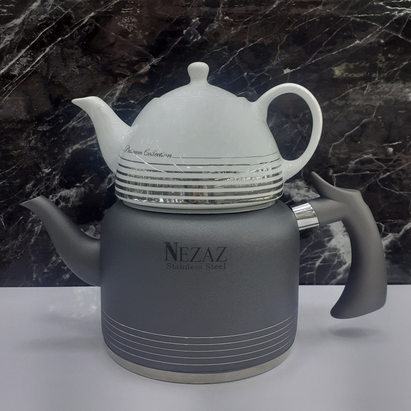 ست کتری و قوری نزاز مدل لوله دار طرح رنگی