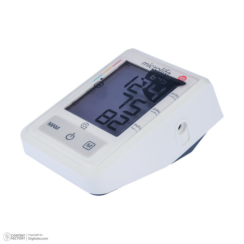 فشارسنج بازویی دیجیتال مایکرولایف مدل BP-B3 با حافظه ذخیره نتایج، مناسب بازو 22 تا 42 سانتی‌متر، منبع تغذیه باتری و همراه با کیف نگهدارنده و کاف