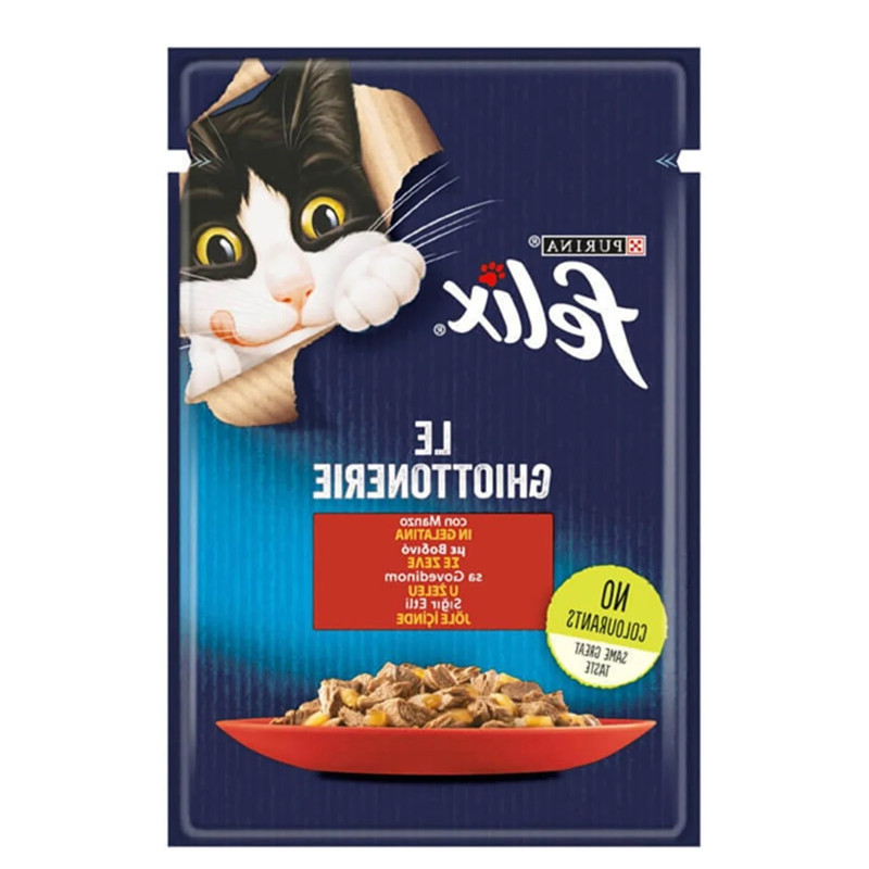 پوچ گربه فلیکس مدل گوشت گاو وزن 85 گرم