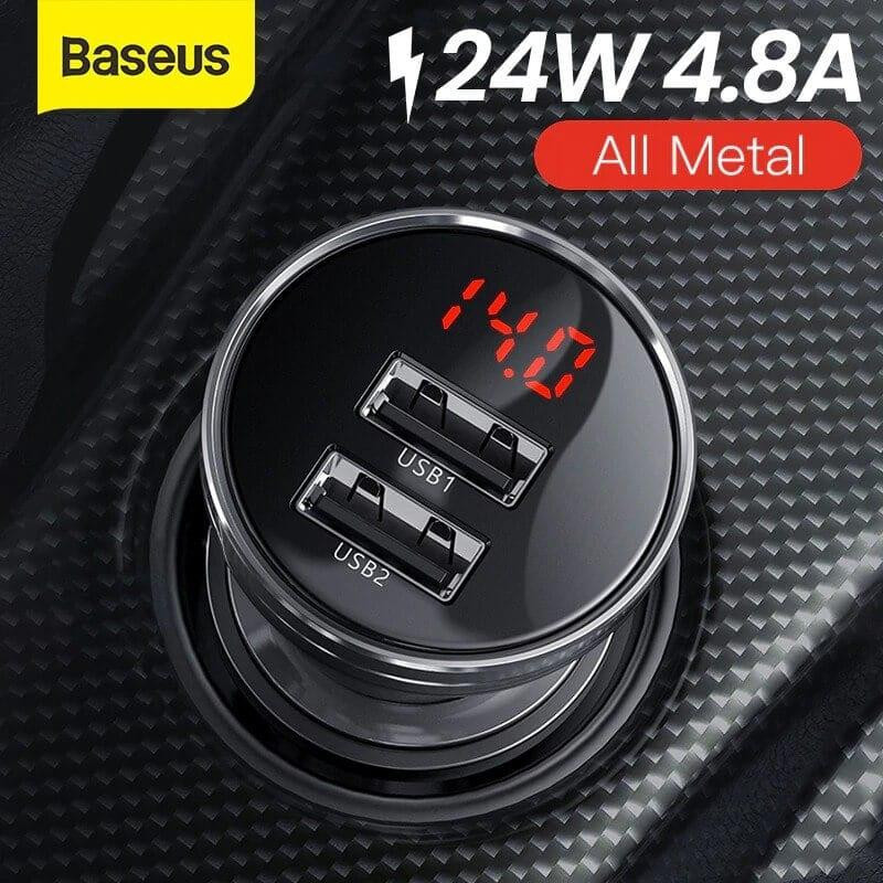 شارژر فندکی  باسئوس مدل Car Charger Suit-24W به همراه کابل تبدیل microUSB USB-C  لایتنینگ