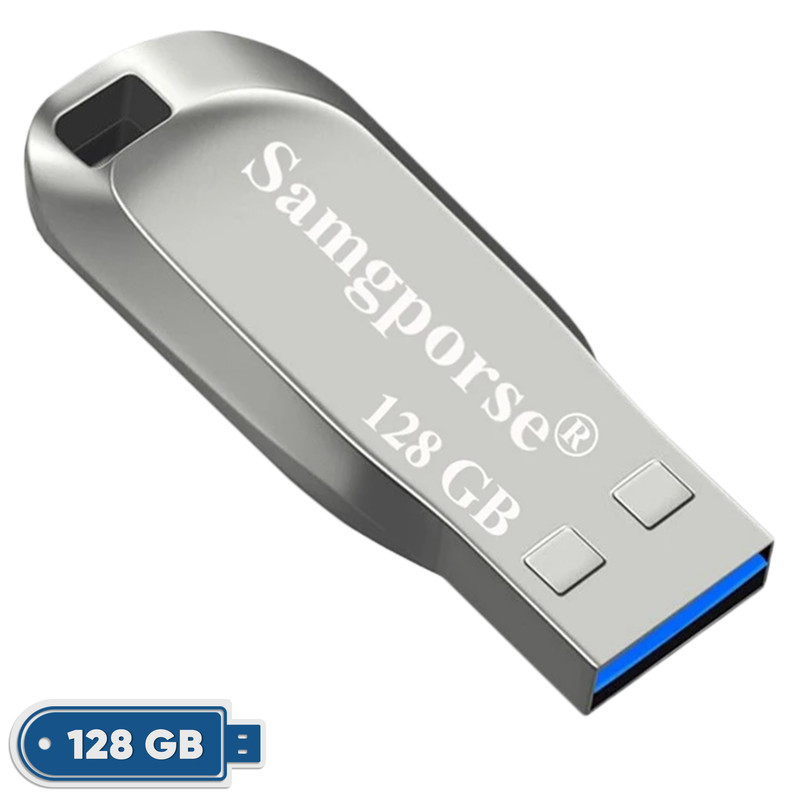 فلش مموری فلزی سمگپرس مدل HIGH SPEED ظرفیت 128 گیگابایت با رابط USB 2.0، سرعت خواندن 20 مگابایت بر ثانیه، طراحی بدون درپوش و شیار اتصال بند، سازگار با تمامی سیستم‌عامل‌ها و دستگاه‌های موبایل، کامپیوتر، لپ‌تاپ و تلویزیون