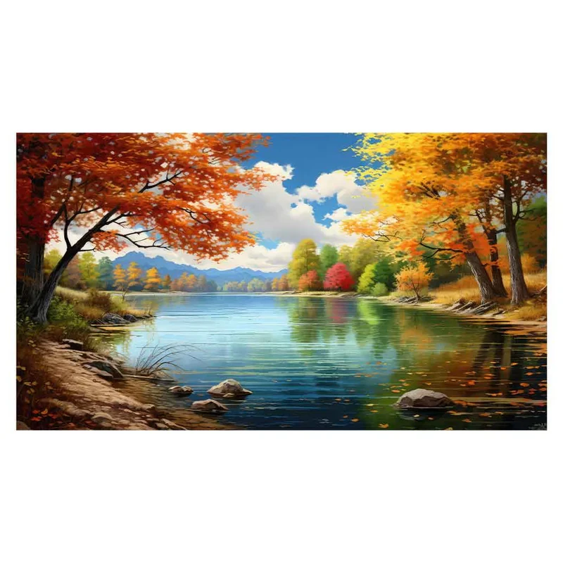 فرش پارچه‌ای مدل فرشینه طرح برکه  منظره پاییزی کد AR3061651