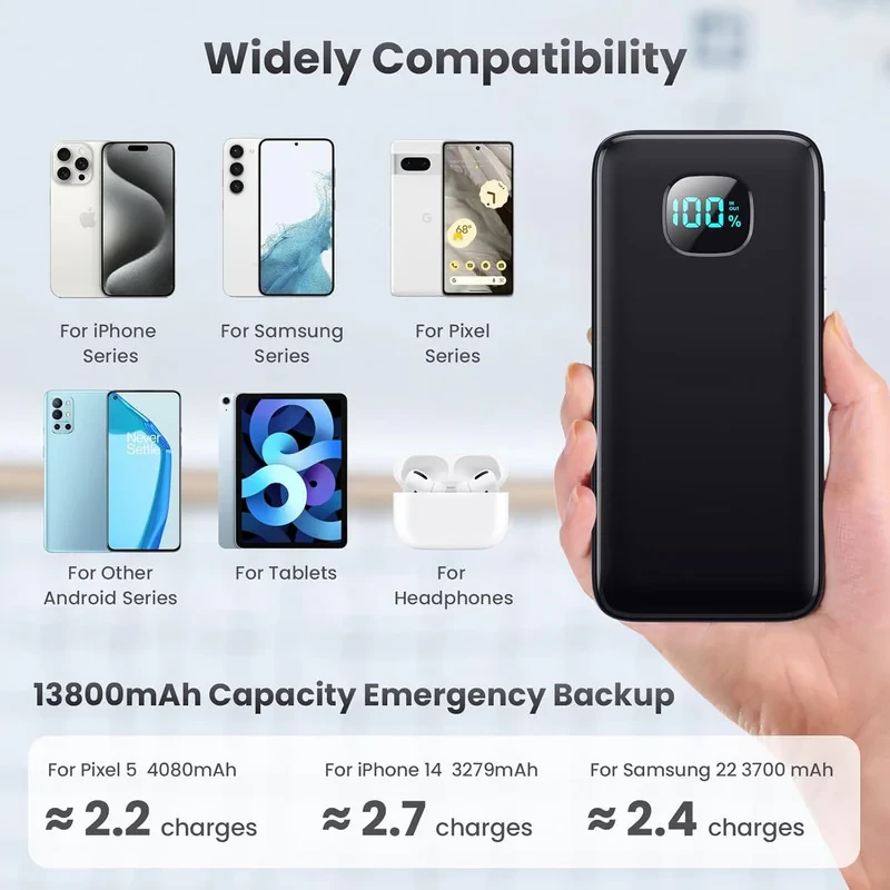 پاوربانک 5 وات مدل HX100H5 ظرفیت 13800 میلی‌آمپرساعت