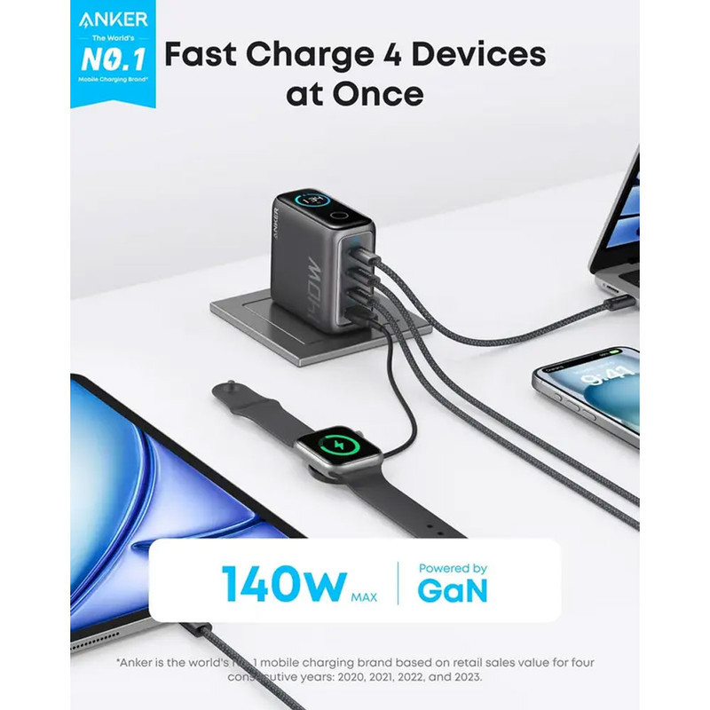 شارژر دیواری 140 وات انکر مدل A2697 به همراه کابل USB-C به طول 1.5 متر