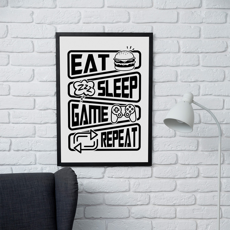تابلو دیواری مدل گیمینگ طرح  Eat Sleep Game Repeat کد FD291