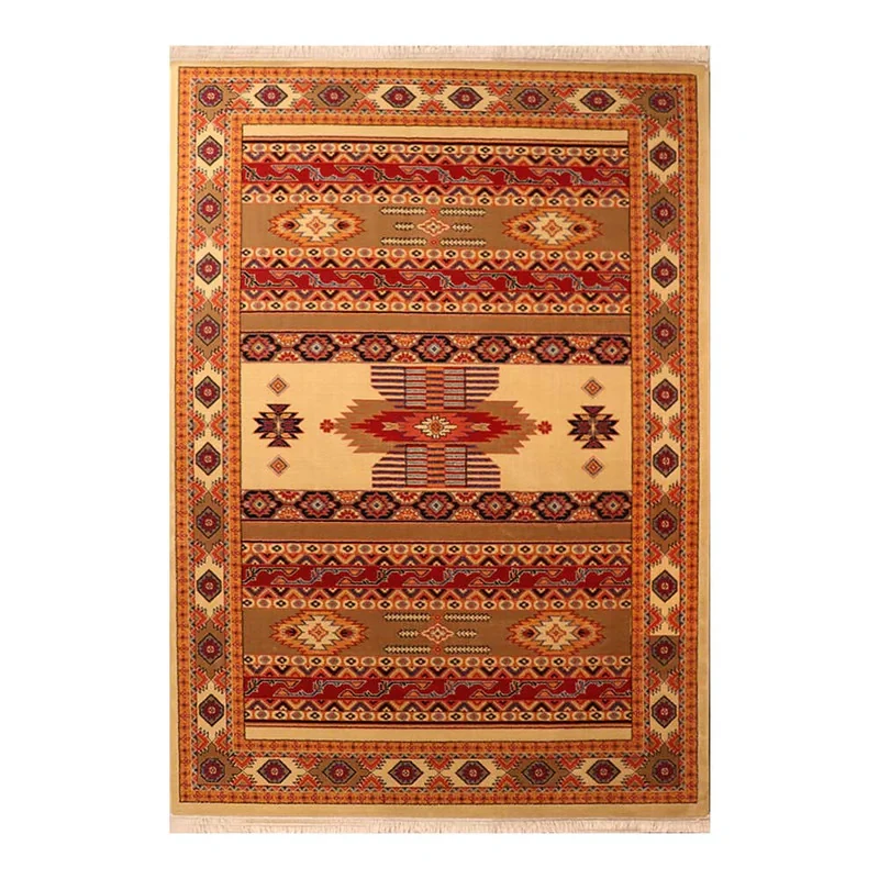 فرش ماشینی 320 شانه زمینه کرم حاشیه کرم مدل ستاره کویر یزد کلکسیون شاهسون SH-B001-5001