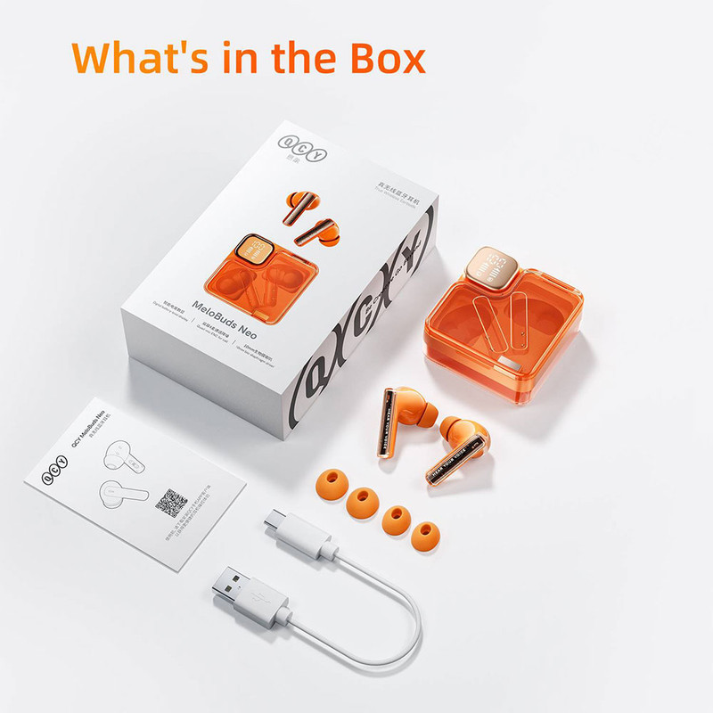 هدفون بلوتوثی کیو سی وای مدل MeloBuds Neo بدون قابلیت نویز کنسلینگ، درگاه شارژ USB Type-C، مقاوم در برابر رطوبت و عرق با استاندارد IPX5