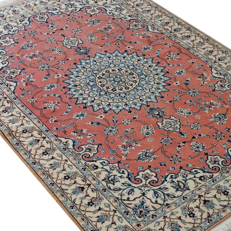 فرش دستبافت 3 متری مدل نایین لچک و ترنج ۹لا کد 975 - 974 زمینه پیازی مجموعه 2 عددی