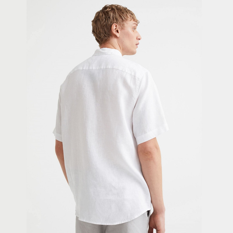پیراهن آستین کوتاه یقه دکمه دار مردانه مدل  0640108005 Linen-blend