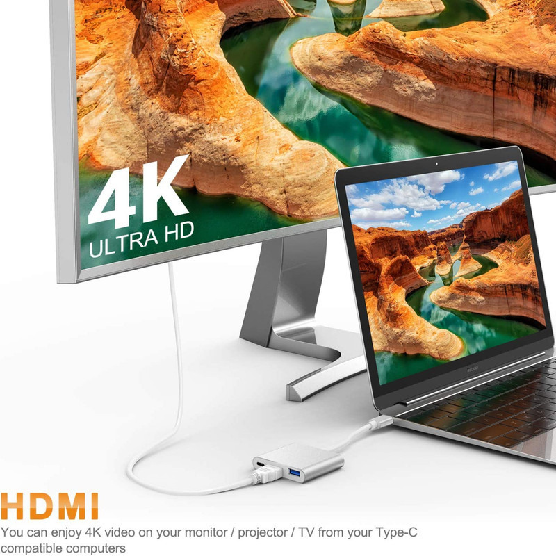 مبدل USB-C به USB-C  USB 3.0  HDMI 4K  مدل Adapter 3 in1