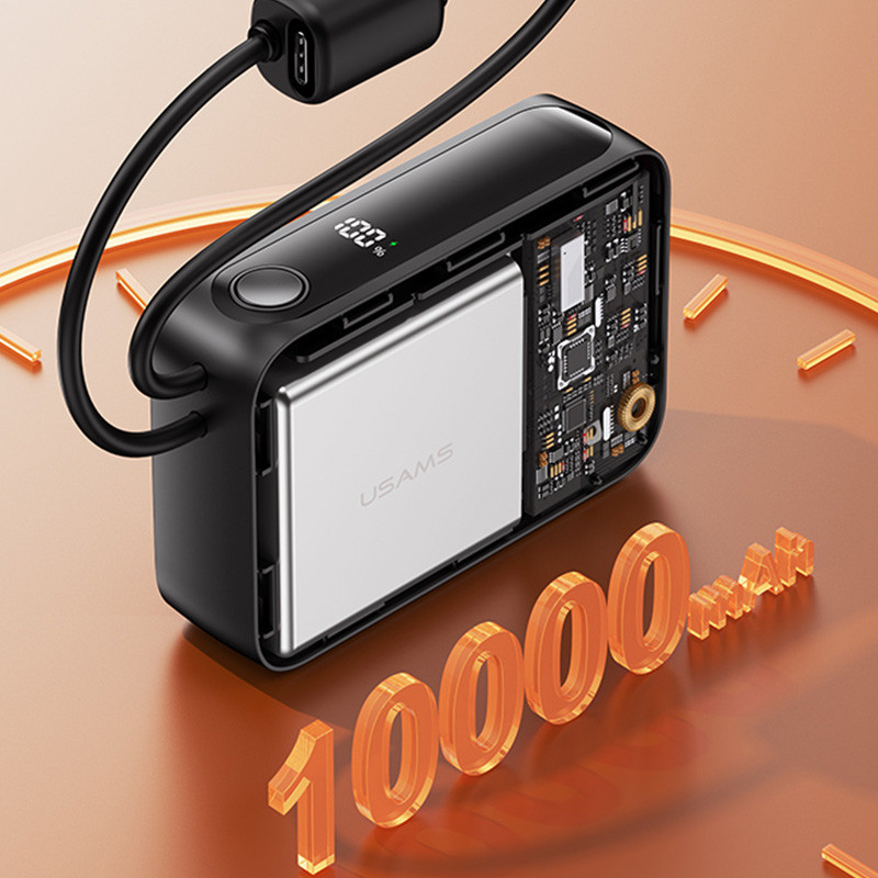 پاوربانک 22.5 وات یوسمز مدل CD260 ظرفیت 10000 میلی‌آمپرساعت به همراه 2 عدد کابل USB-C و لایتنینگ