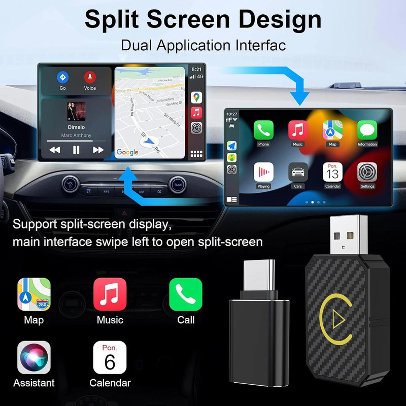 کارپلی و اندروید اتو مدل Wireless CarPlayAndroid Auto Q1M به همراه مبدل USB به USB-C