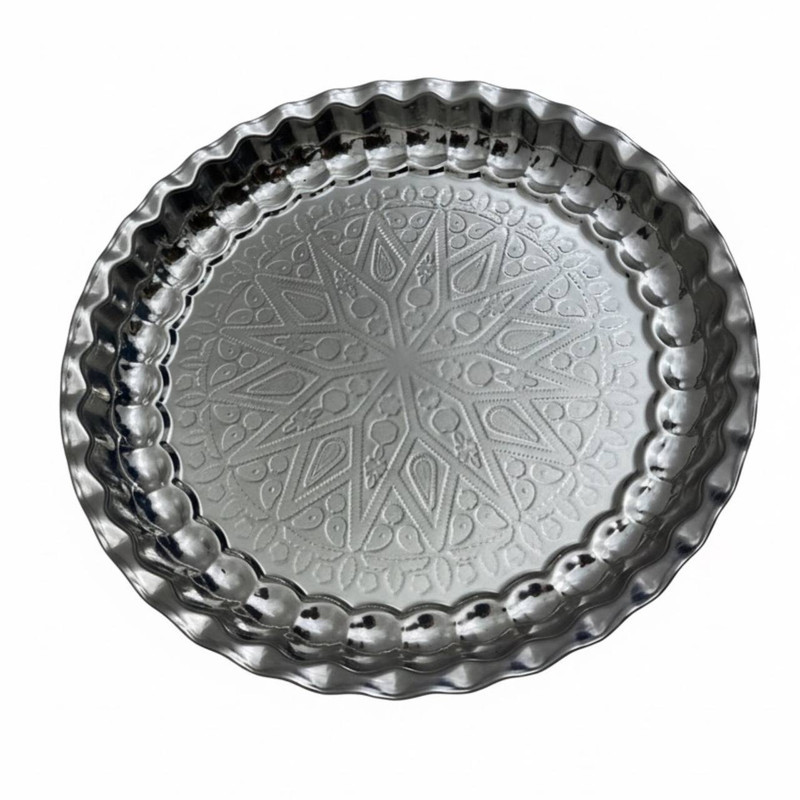 سینی بدون دسته مدل گرد استیل طرح سنتی  کد 0423 سایز 29*29 سانتی متر