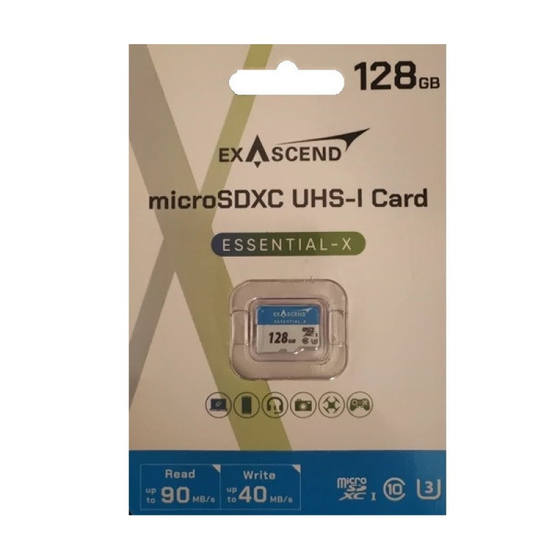 کارت حافظه microSD اکساسند مدل es128 کلاس 10 استاندارد UHS-I U3 سرعت 90MBps ظرفیت 128 گیگابایت