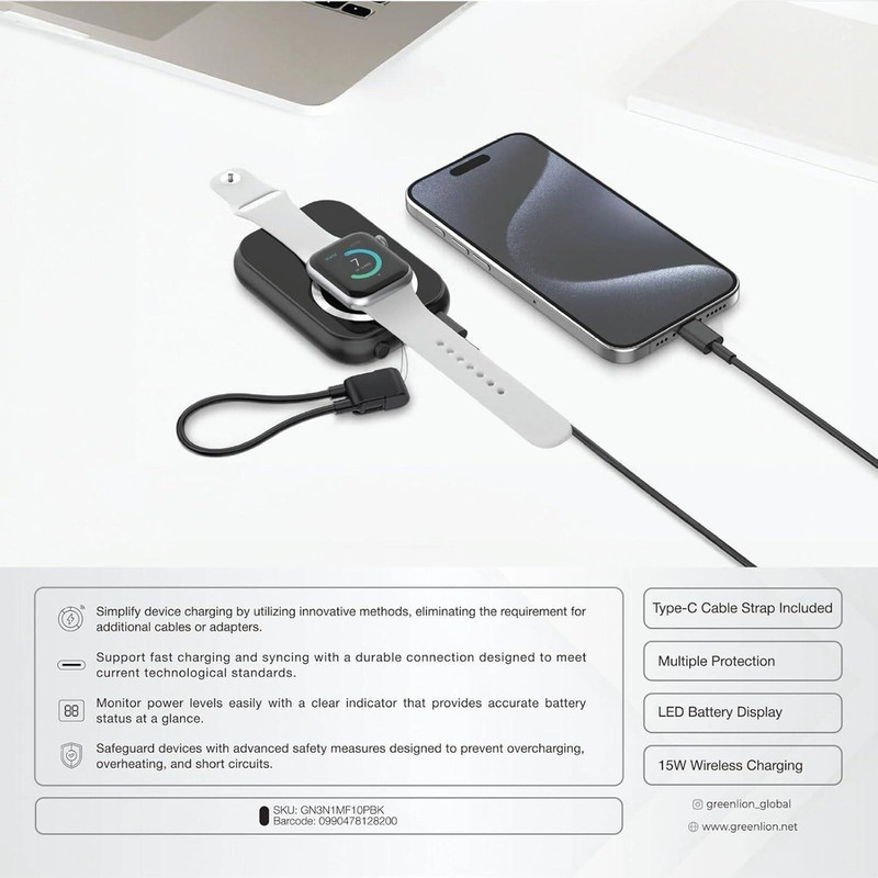 پاوربانک گرین لاین مدل 3IN1 MAGSAFE PD 20W ظرفیت 10000میلی آمپر ساعت