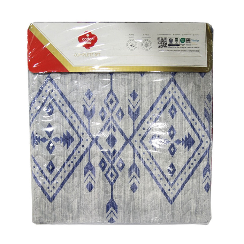 سرویس روتختی دو نفره 4 تکه کاتن باکس مدل Complete Seti Ethnic Cleo Mavi C.K