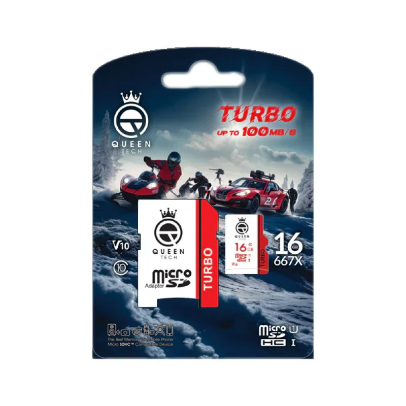 کارت حافظه MicroSDHC کوئین تک مدل TURBO-V10-667X کلاس 10 استاندارد U1 سرعت 100MBS ظرفیت 16 گیگابایت به همراه آداپتور SD