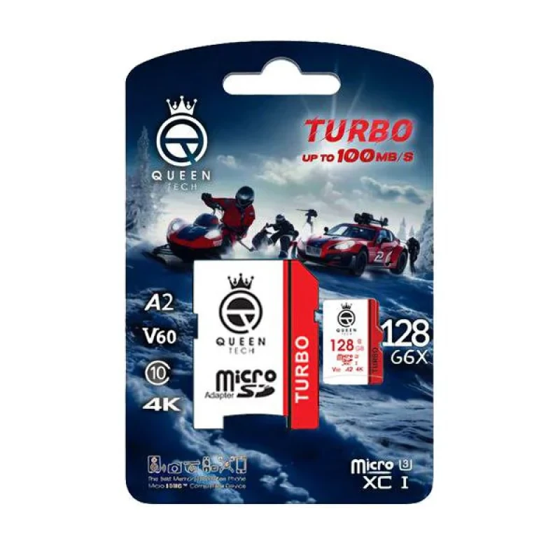 کارت حافظه MicroSDXC کوئین تک مدل TURBO-V60-A2-4K-667X کلاس 10 استاندارد U3 سرعت 100MBS ظرفیت 128 گیگابایت به همراه آداپتور SD