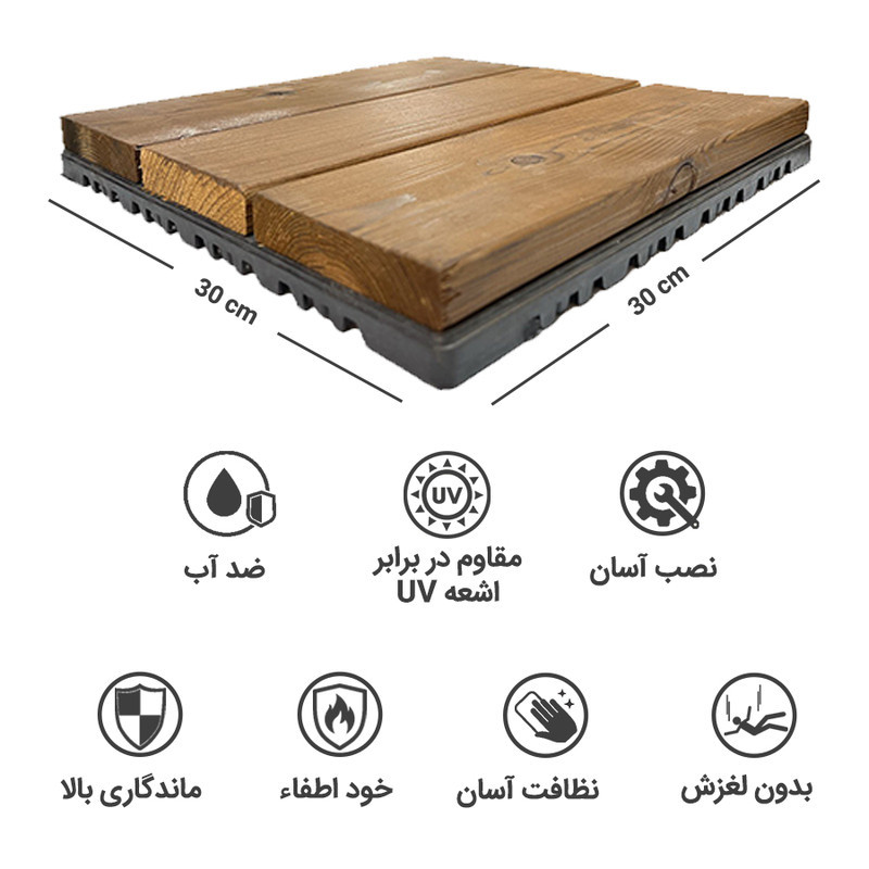 کفپوش مدل تایل ترموود سه ردیفه سایز 30x30 سانتی متر بسته 6 عددی