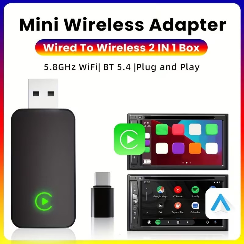 کارپلی و اندروید اتو مدل CPAA M10 2in1 CarplayAndroid Auto به همراه مبدل USB به USB-C
